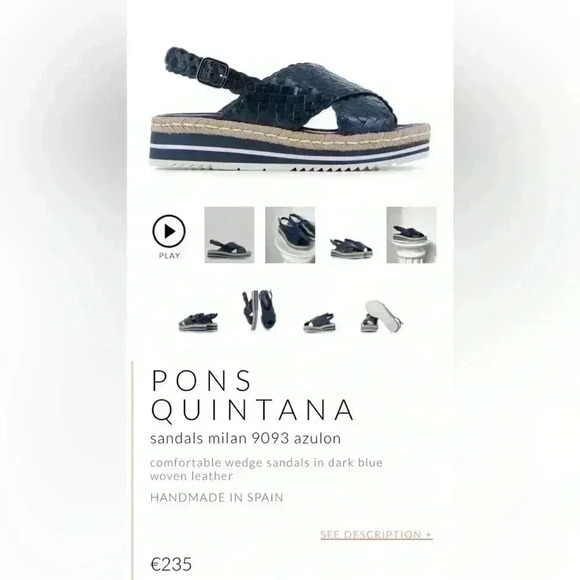 Pons Quintana Womens Sandals Milan Made In Spain Sz 38 9093 Azulon Blue Leather - Picture 1 of 10